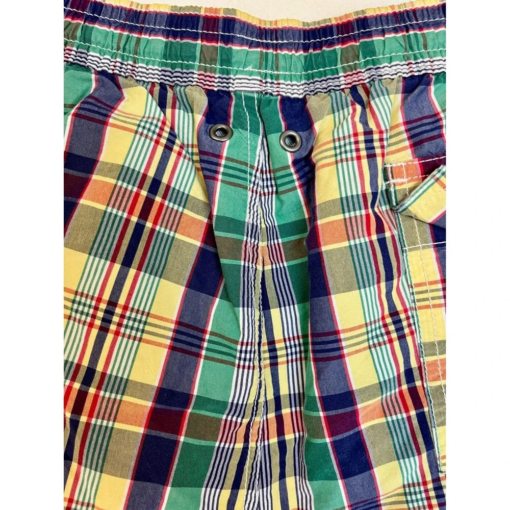Vintage POLO Ralph Lauren Plaid Swim Shorts Men L Board Trunks Preppy Summer Ivy